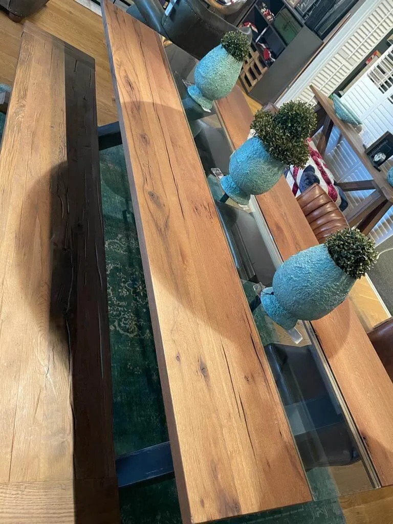 Table Design en Chêne Massif Verre et Métal "VETRO" - Sur Mesure
