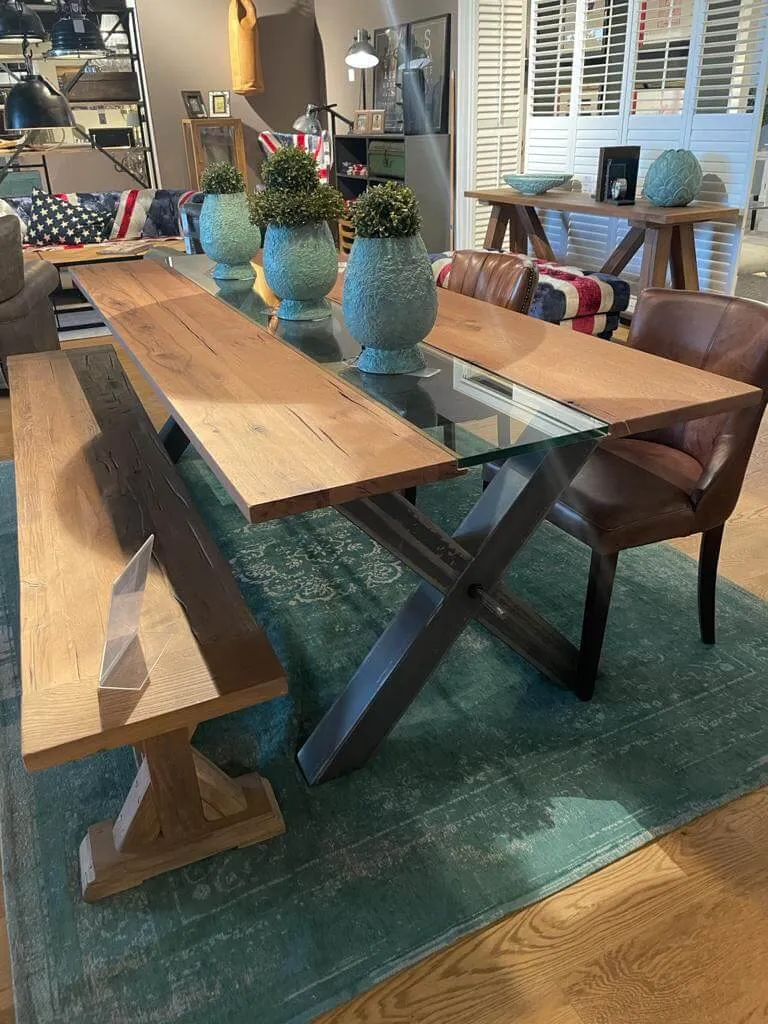 Table Design en Chêne Massif Verre et Métal "VETRO" - Sur Mesure