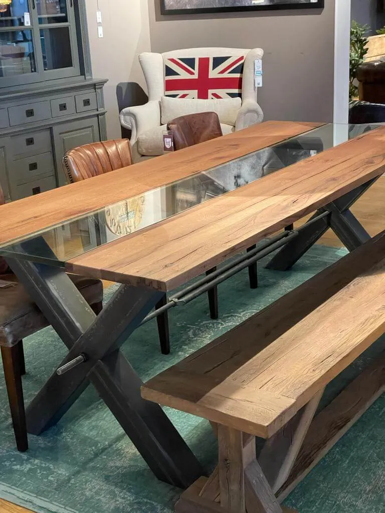 Table Design en Chêne Massif Verre et Métal "VETRO" - Sur Mesure