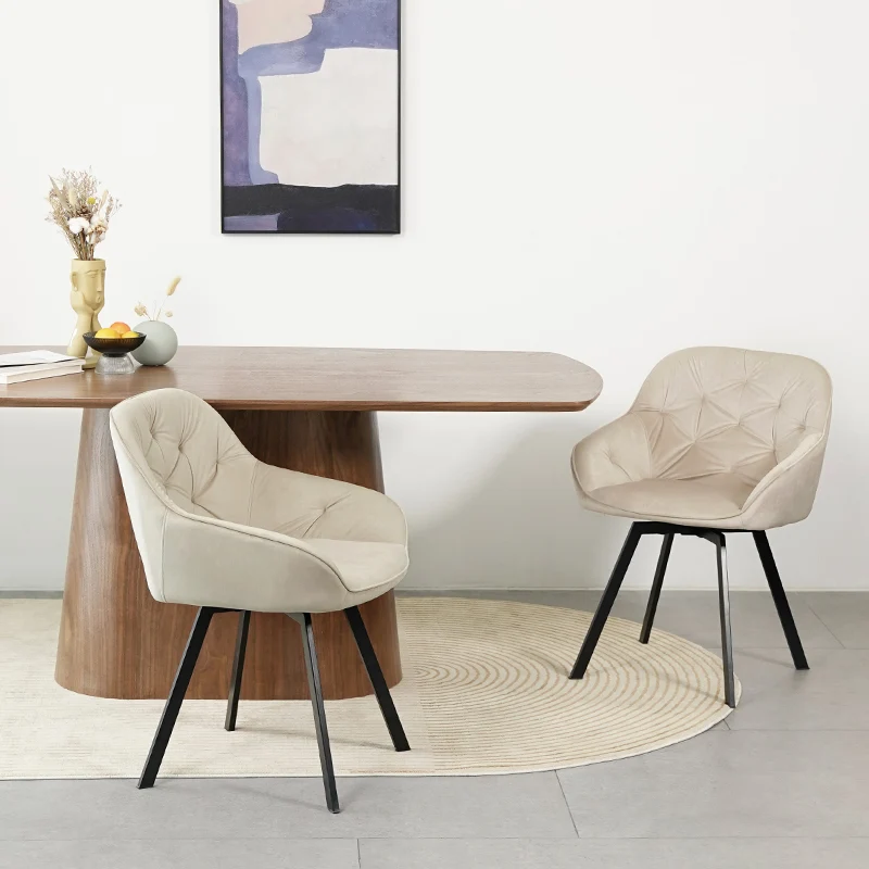 Fauteuil salle à manger en velours épais rembourré pivotant à 360° Keaton [Lot de 2] [Velours]