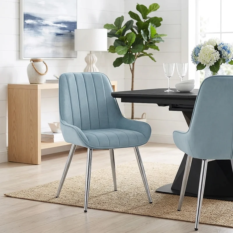 Chaise Chrome Velours - Mustang Bleu