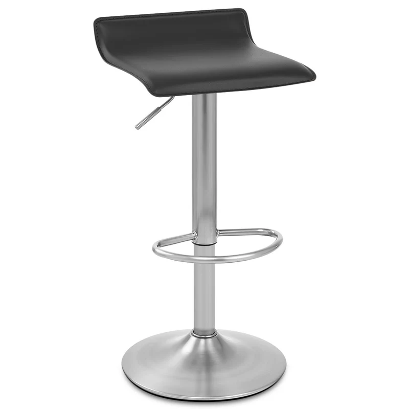 Tabouret Faux Cuir Chrome Brossé - Mars Noir
