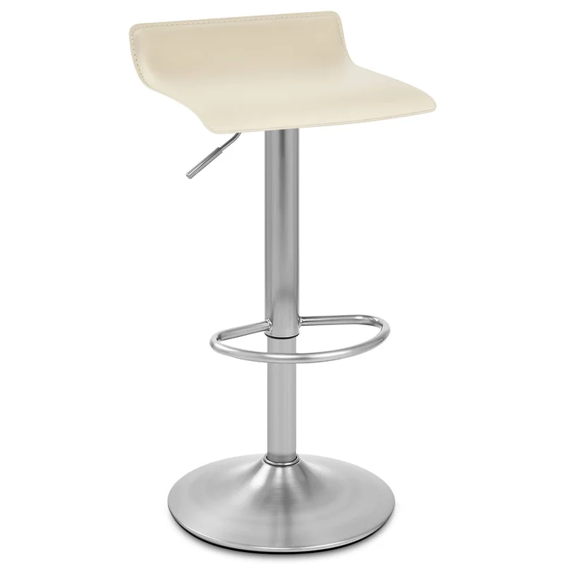 Tabouret Faux Cuir Chrome Brossé - Mars Crème