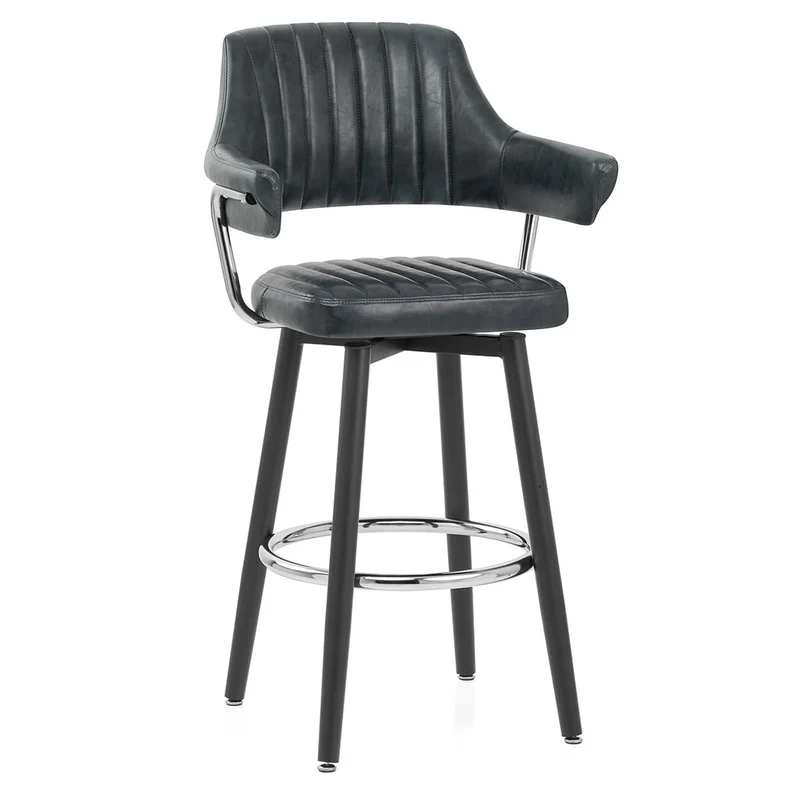 Tabouret de Bar Faux Cuir Antique - Emily Bleu Foncé