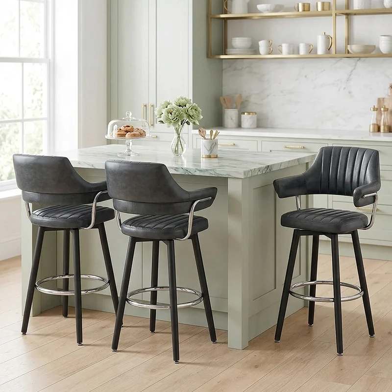 Tabouret de Bar Faux Cuir Antique - Emily Bleu Foncé