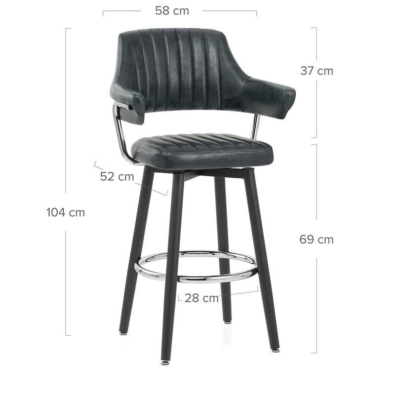 Tabouret de Bar Faux Cuir Antique - Emily Bleu Foncé