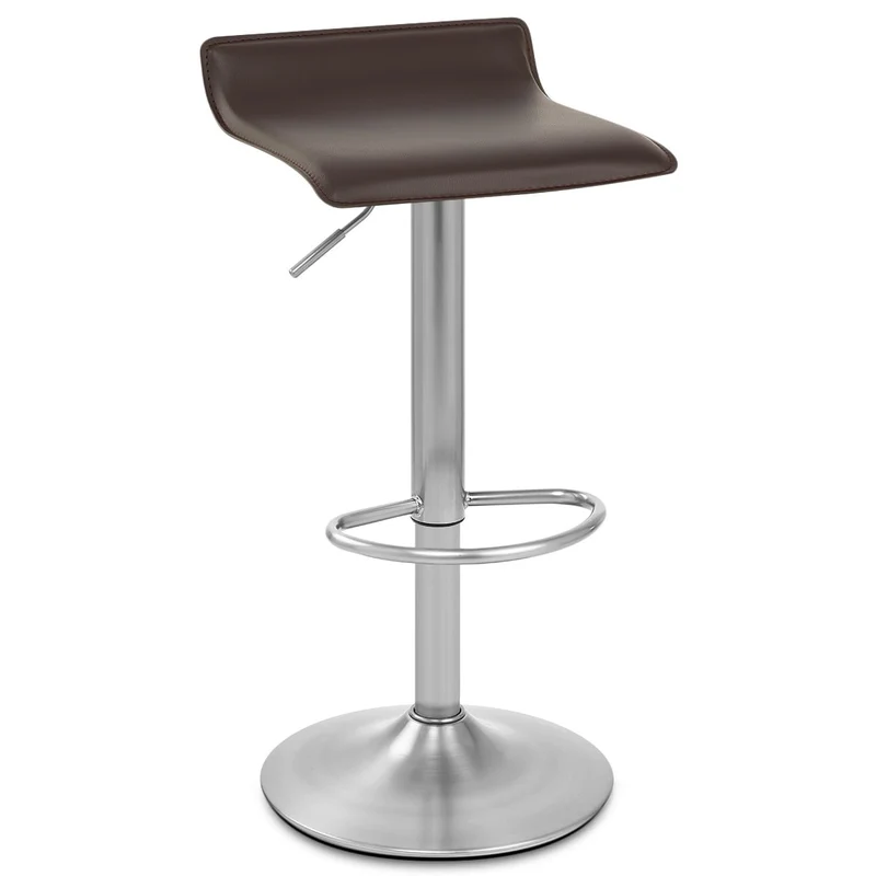 Tabouret Faux Cuir Chrome Brossé - Mars Marron