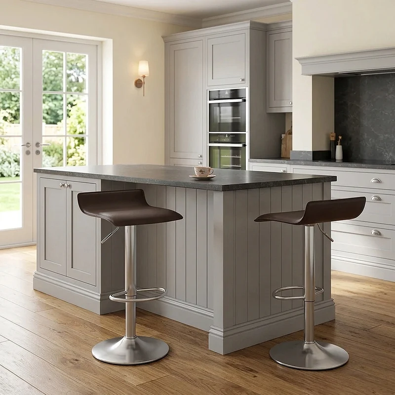 Tabouret Faux Cuir Chrome Brossé - Mars Marron