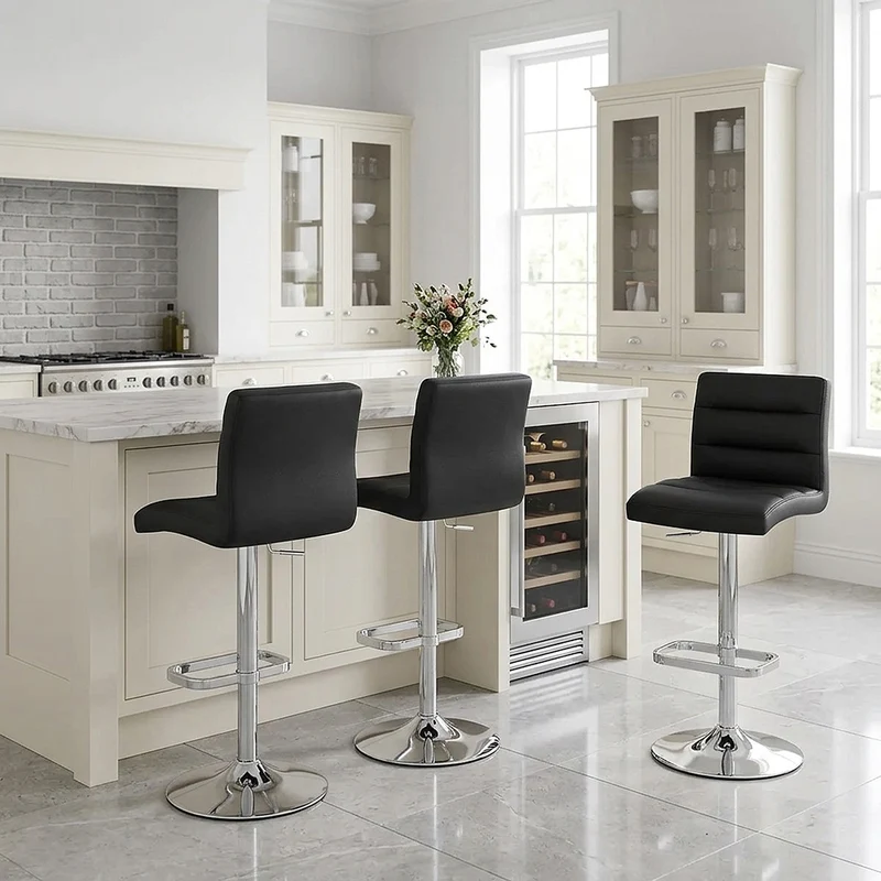 Chaise de Bar Faux Cuir Chrome - Lush Noir