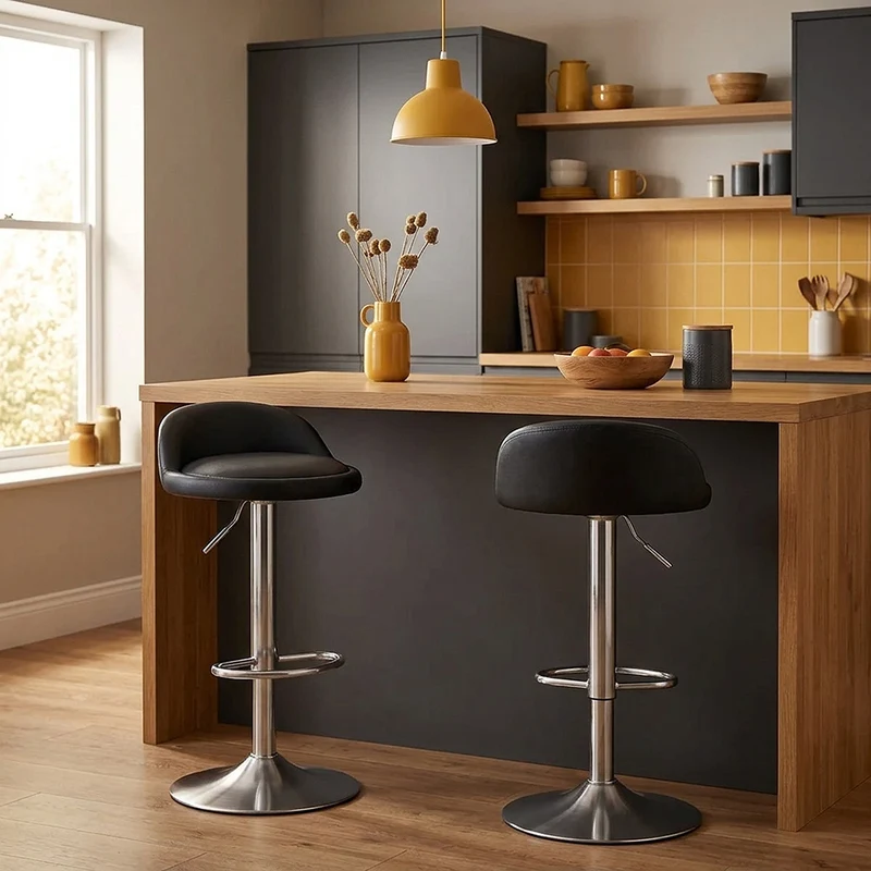 Chaise de Bar Faux Cuir Chrome Brossé - Lulu Noir