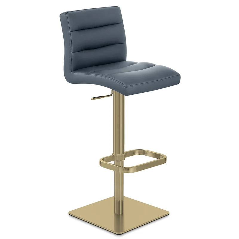 Chaise de Bar Cuir Chrome Brossé Or - Lush Bleu