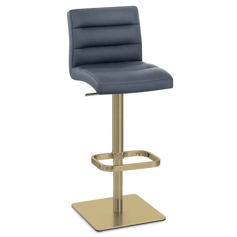 Chaise de Bar Cuir Chrome Brossé Or - Lush Bleu