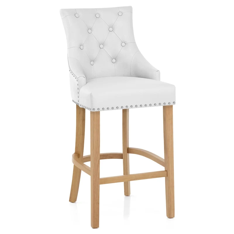 Chaise de bar Cuir Crouté Chêne - Ascot Blanc