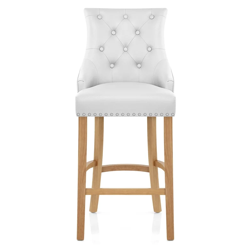 Chaise de bar Cuir Crouté Chêne - Ascot Blanc