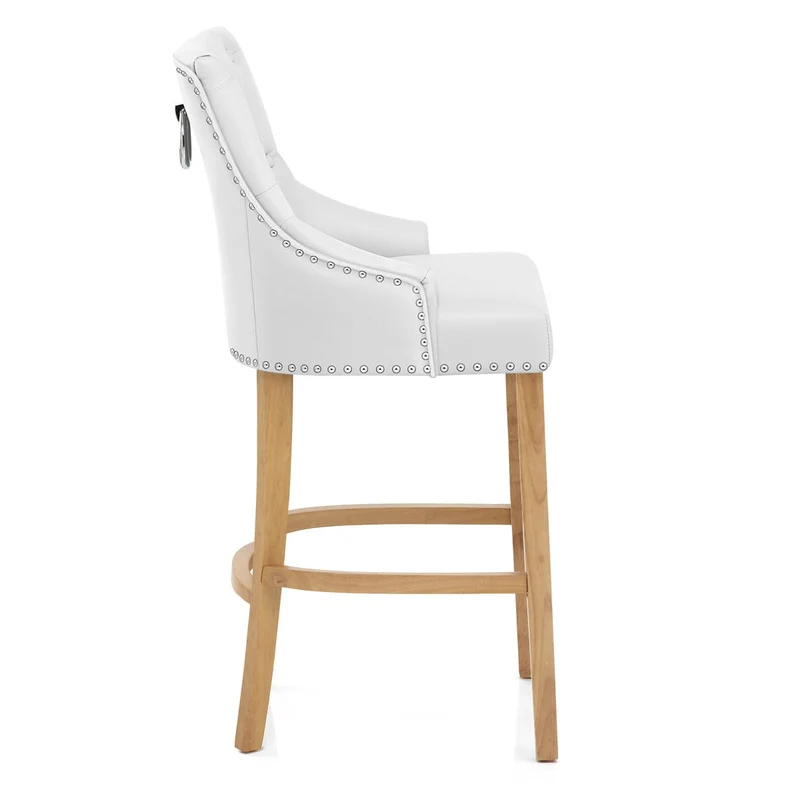 Chaise de bar Cuir Crouté Chêne - Ascot Blanc