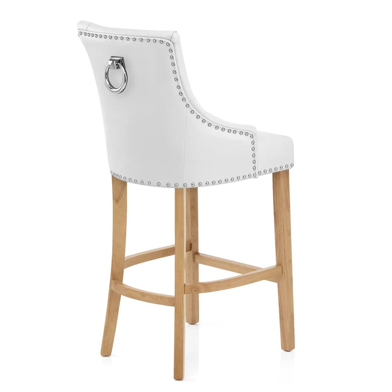 Chaise de bar Cuir Crouté Chêne - Ascot Blanc