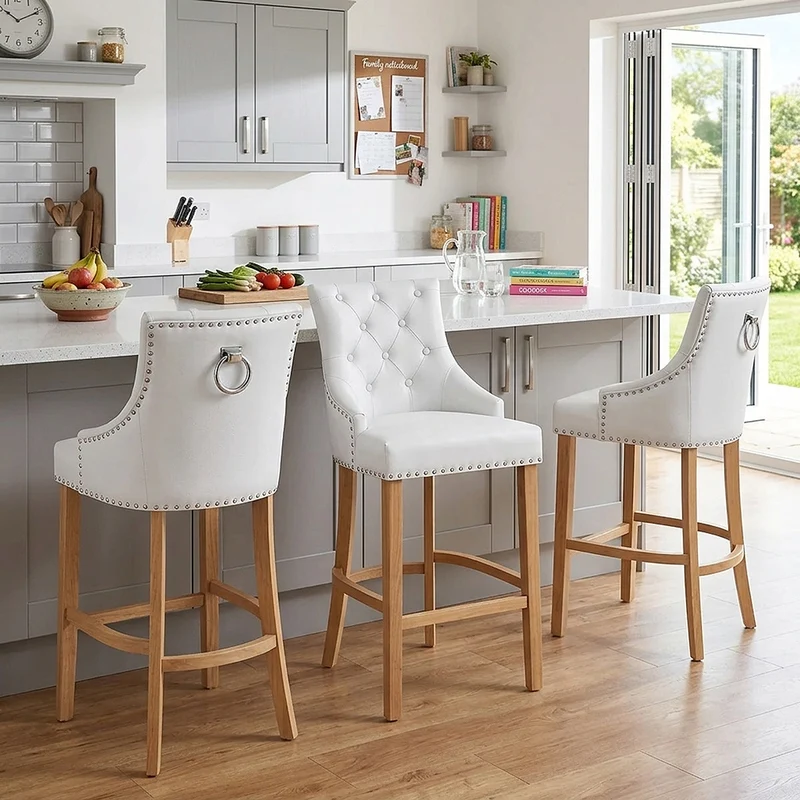 Chaise de bar Cuir Crouté Chêne - Ascot Blanc