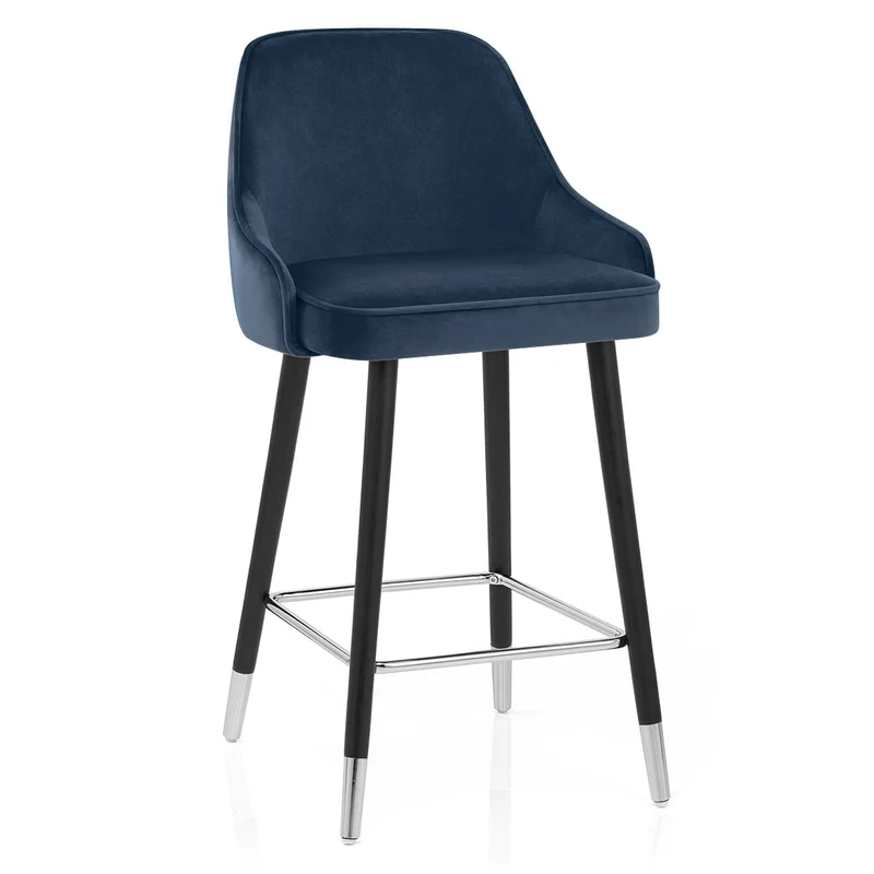 Chaise de Bar Bois Velours - Glam Bleu
