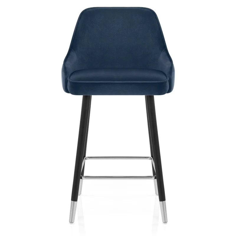 Chaise de Bar Bois Velours - Glam Bleu
