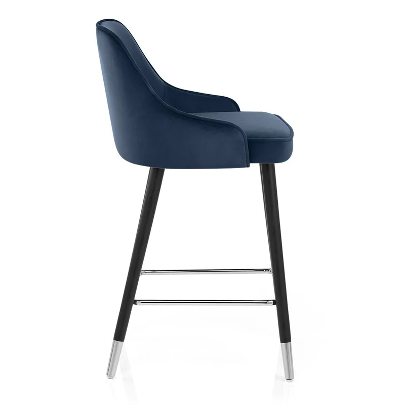 Chaise de Bar Bois Velours - Glam Bleu