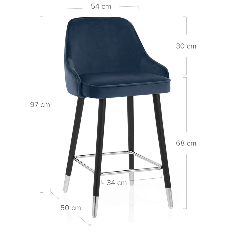 Chaise de Bar Bois Velours - Glam Bleu