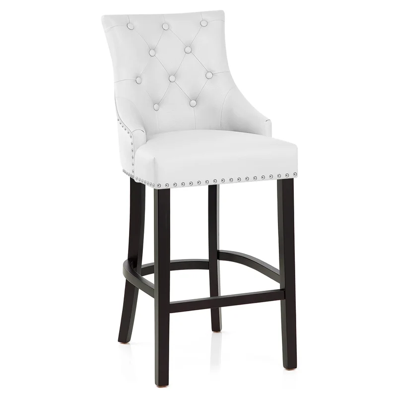 Chaise de Bar Bois Cuir Croûté - Ascot Blanc
