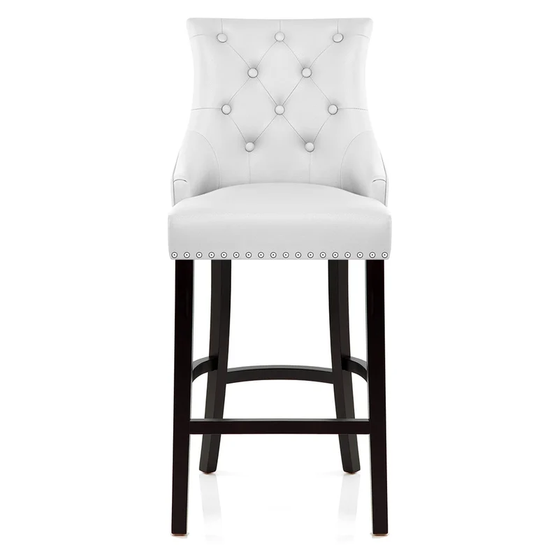 Chaise de Bar Bois Cuir Croûté - Ascot Blanc
