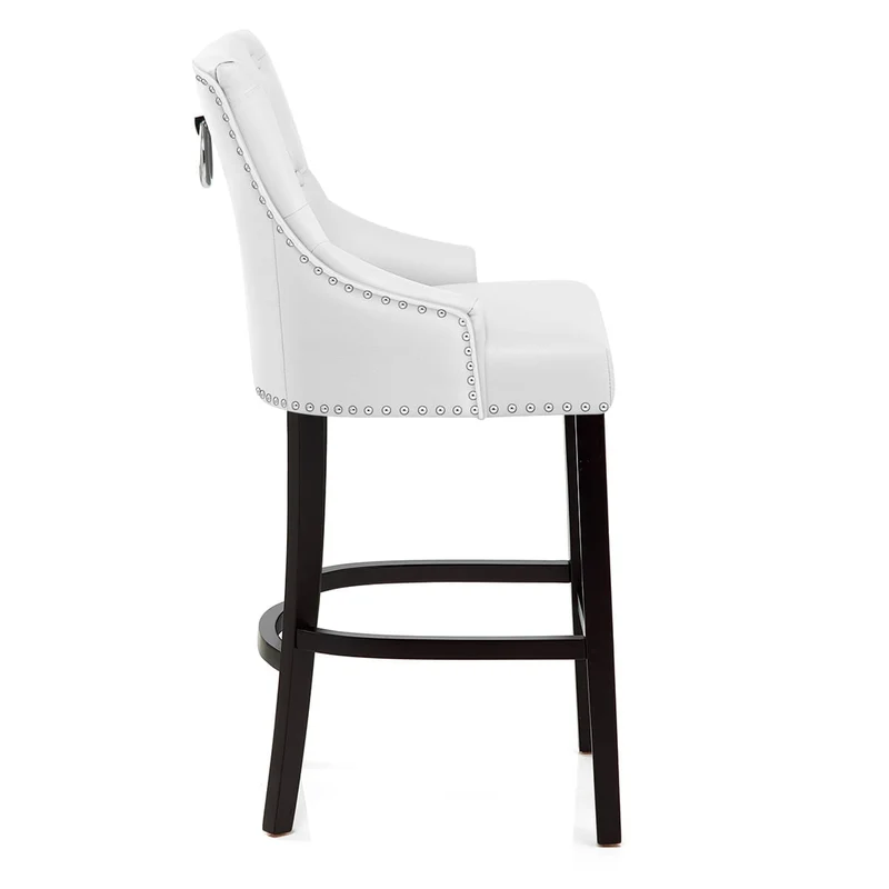 Chaise de Bar Bois Cuir Croûté - Ascot Blanc