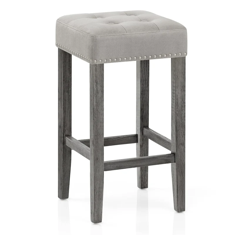 Tabouret Bois Velours - Dove Gris