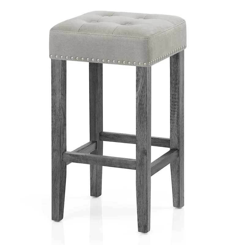 Tabouret Bois Velours - Dove Gris