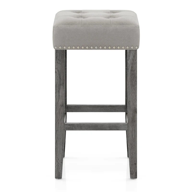 Tabouret Bois Velours - Dove Gris