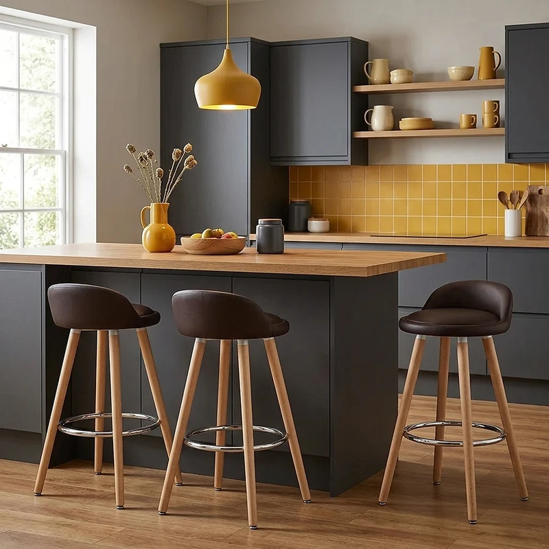 Tabouret de Bar Faux Cuir Bois - Jive Marron