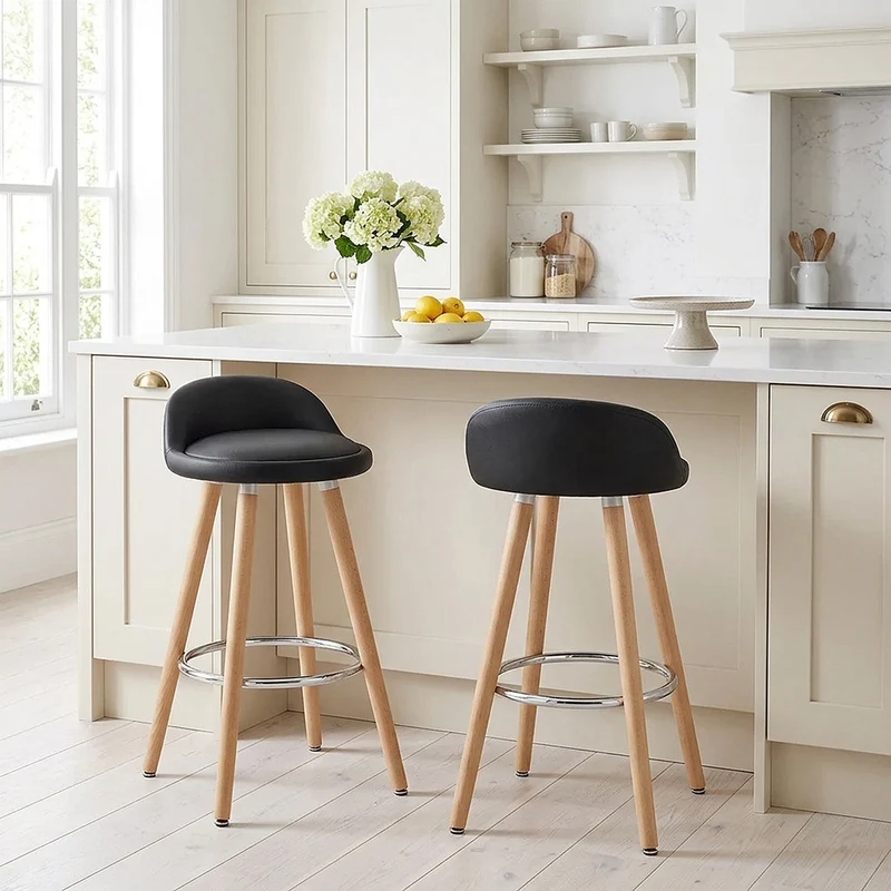 Tabouret de Bar Faux Cuir Bois - Jive Noir