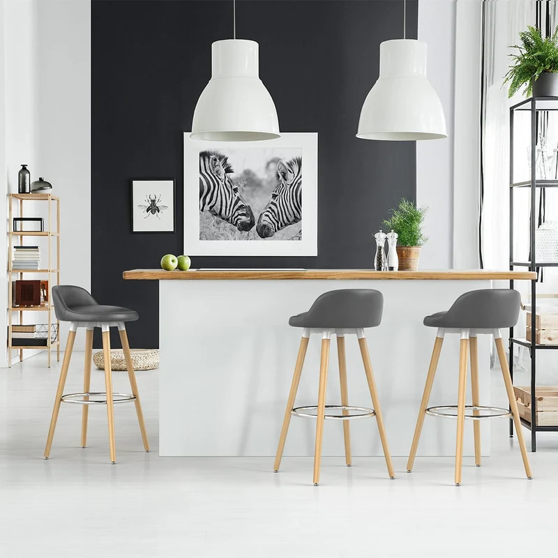 Tabouret de Bar Faux Cuir Bois - Jive Gris