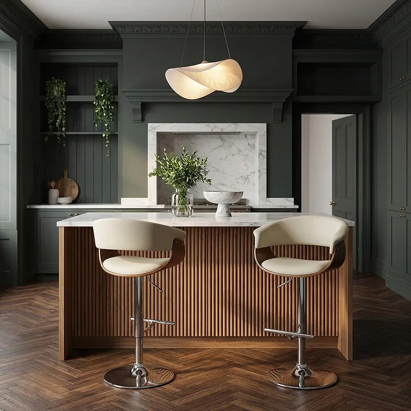 Chaise de Bar Bois Faux Cuir - Grafton Crème