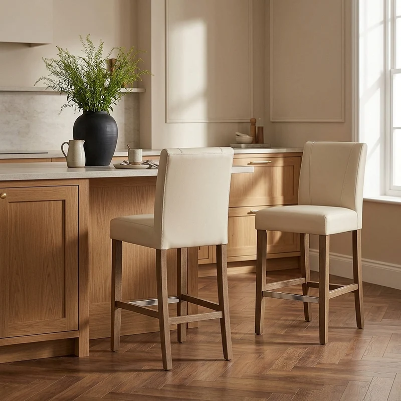 Tabouret de Bar Bois Faux Cuir - Chartwell Crème