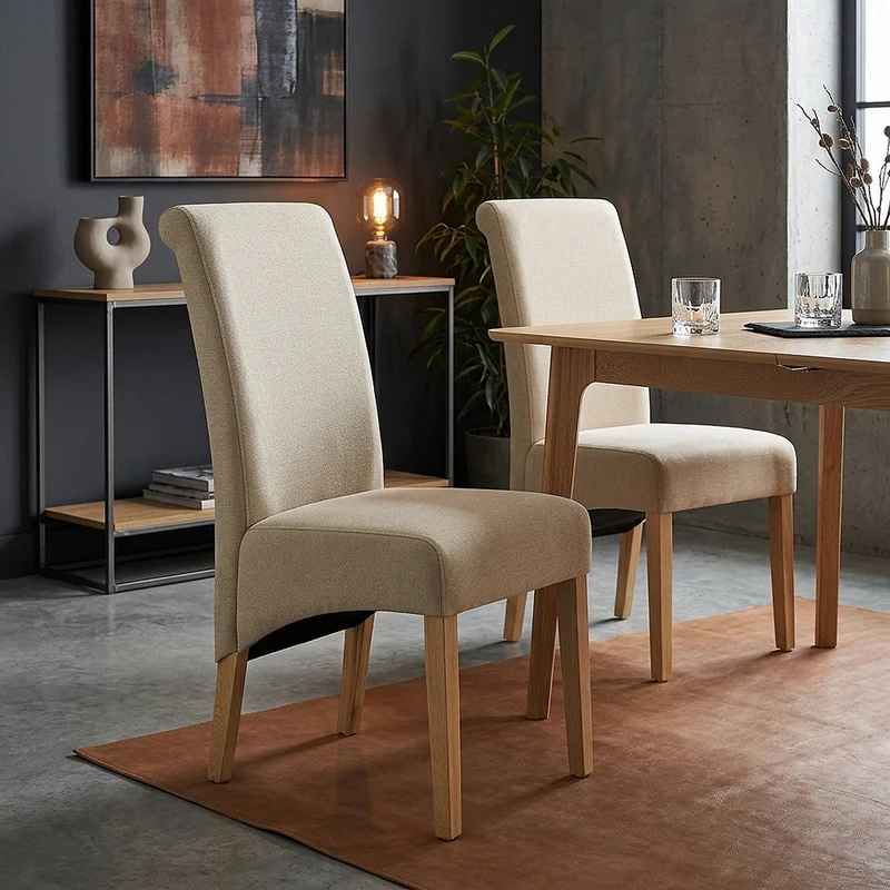 Chaise Chêne Tissu - Carlo Crème