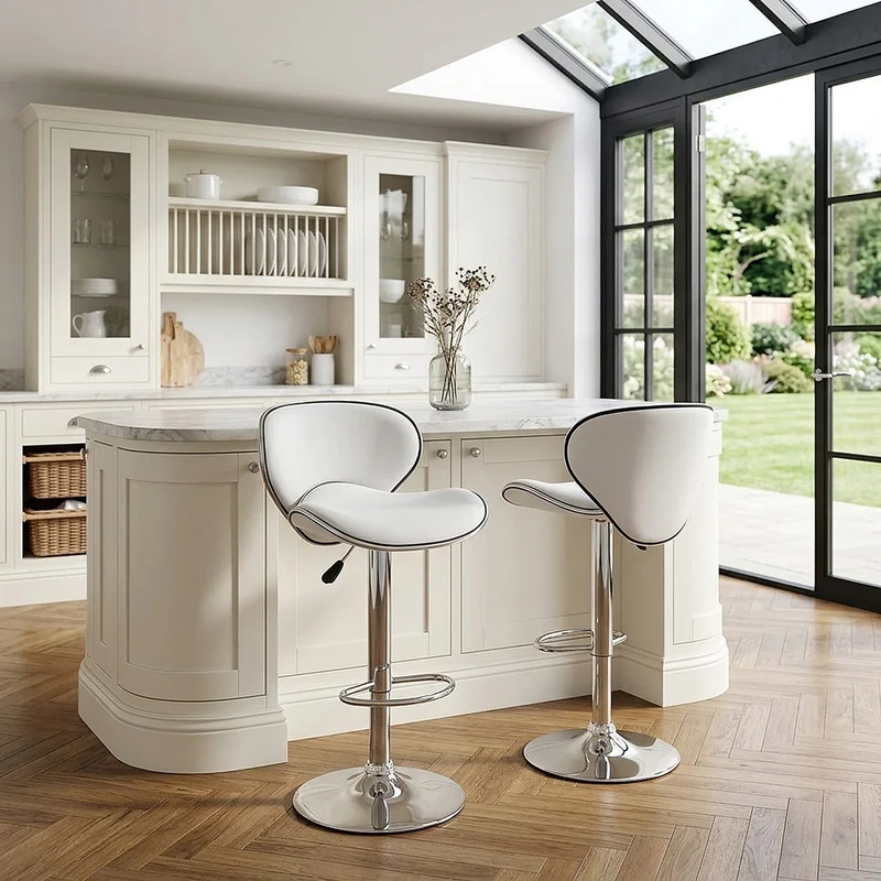 Chaise de Bar Faux Cuir Chrome - Félix Blanc
