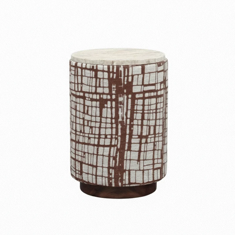 Table d'appoint avec tissu motif mosaique, plateau marbre | Manara