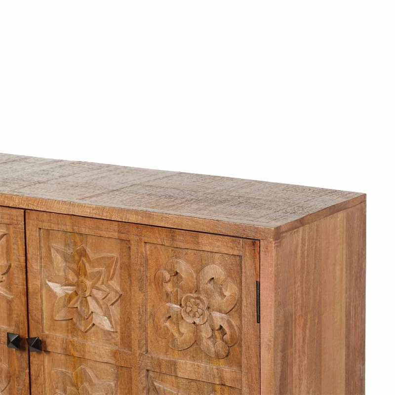 Buffet sculpté 2 portes en bois massif manguier - Sculture