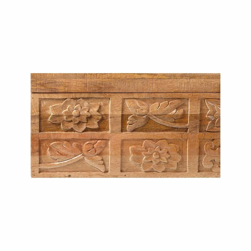 Coffre sculpté bois massif manguier et métal - Sculture
