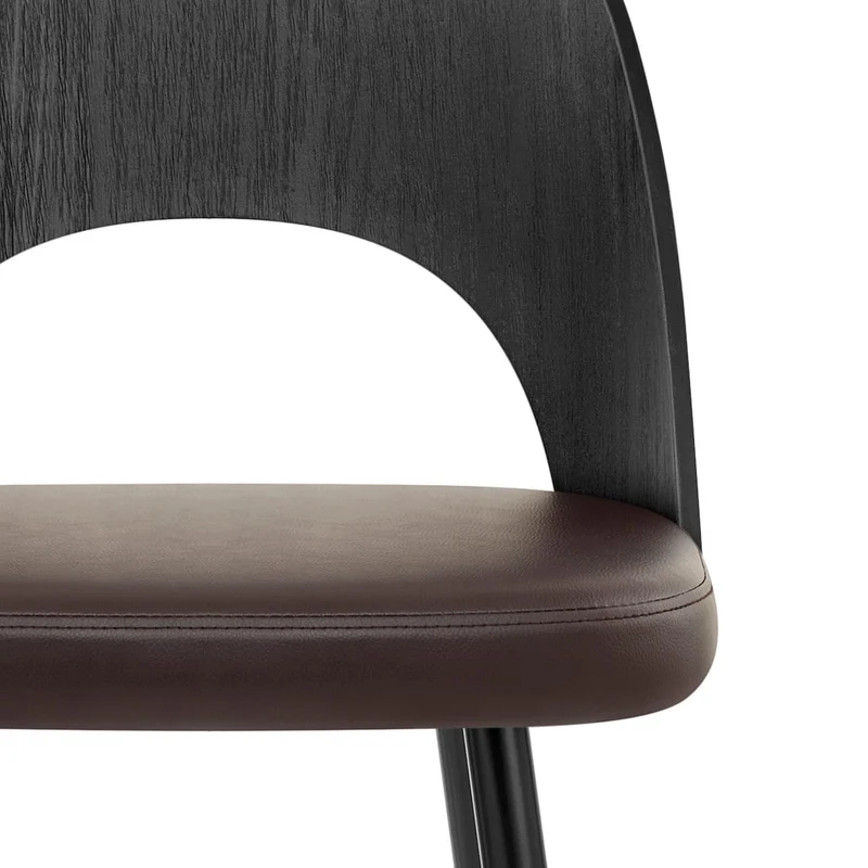 Tabouret Bois Noir et Faux Cuir - Leo Marron