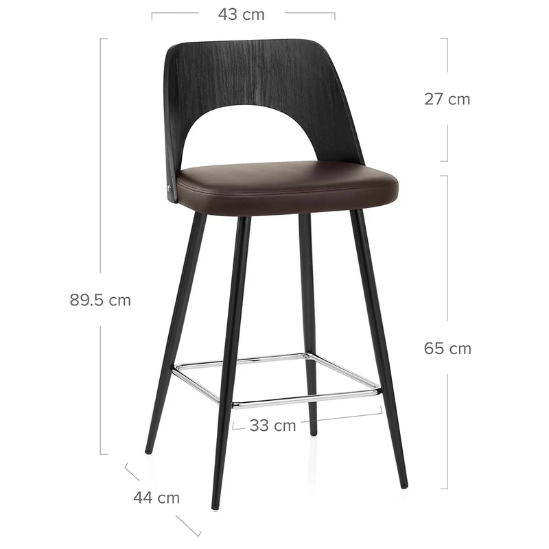 Tabouret Bois Noir et Faux Cuir - Leo Marron