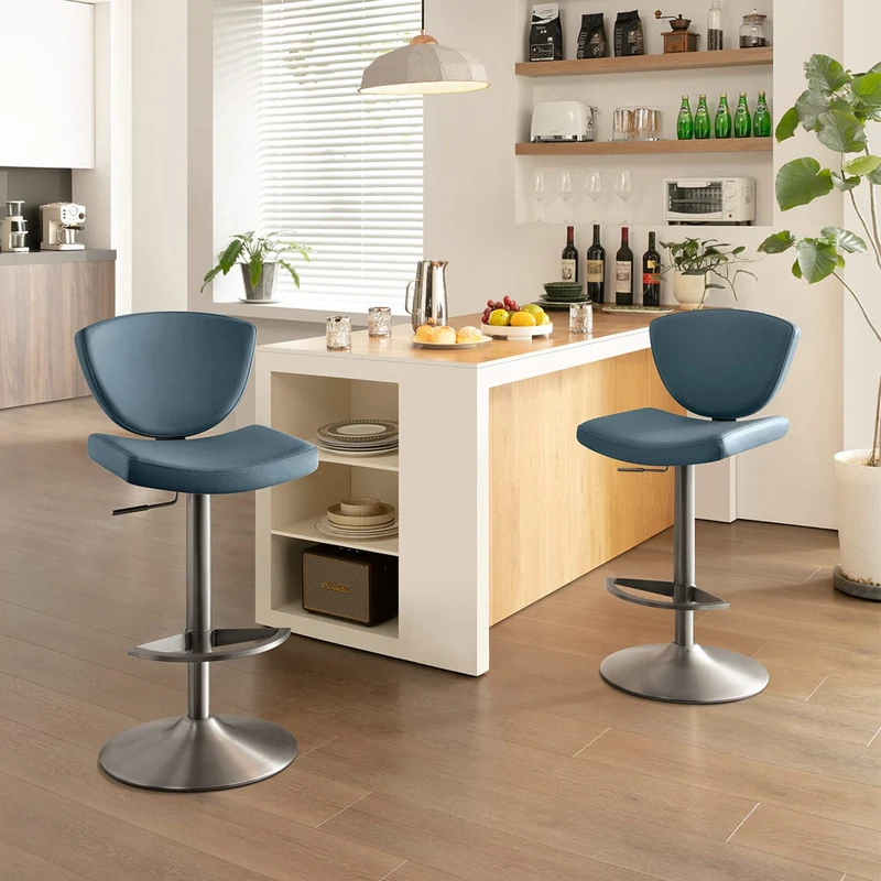 Tabouret de Bar Cuir Véritable - Pearl Bleu
