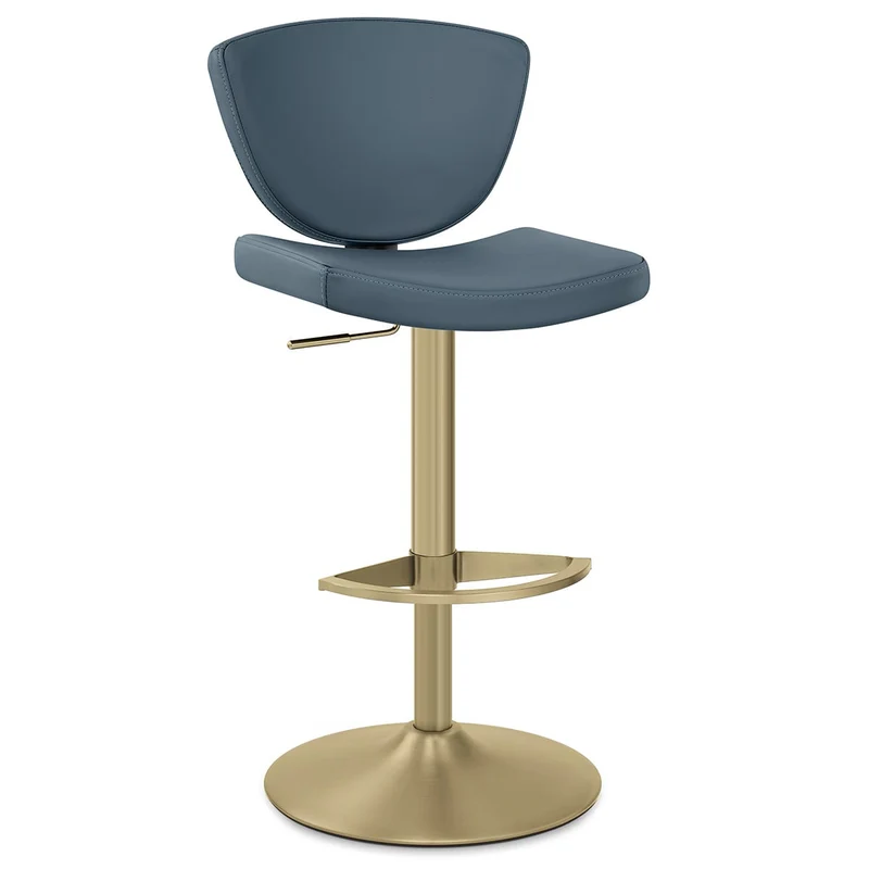 Tabouret Cuir Veritable Doré - Pearl Bleu