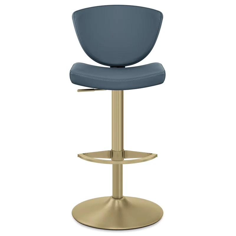 Tabouret Cuir Veritable Doré - Pearl Bleu