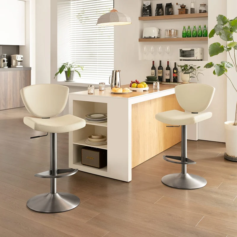 Tabouret de Bar Cuir Véritable - Pearl Crème