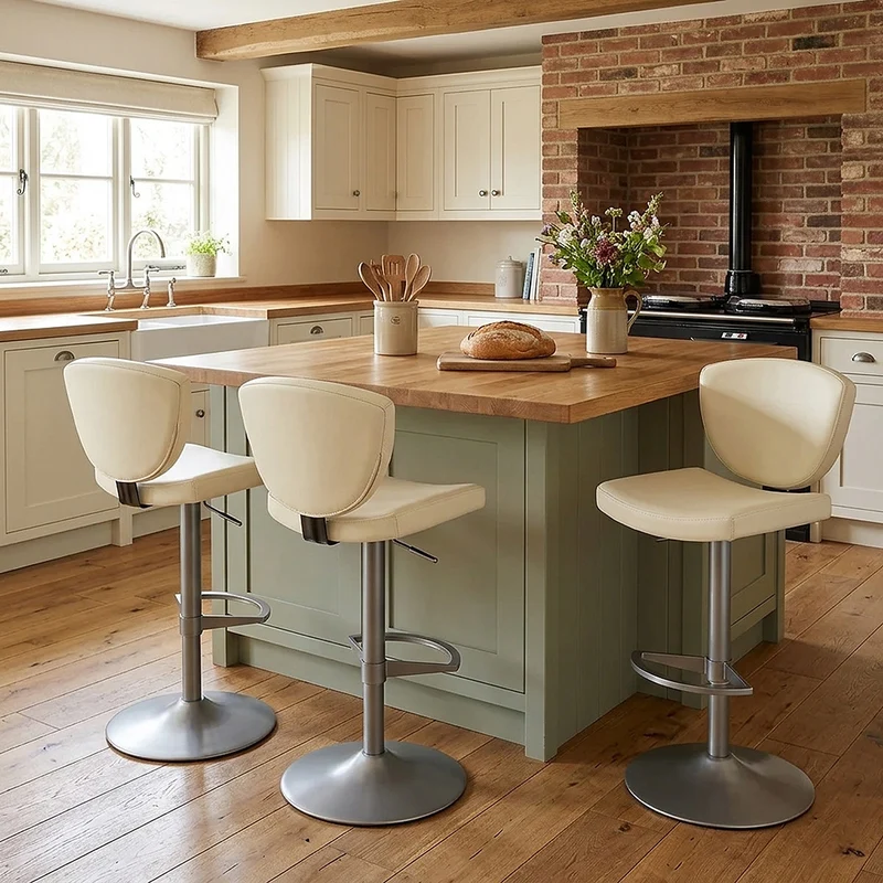 Tabouret de Bar Cuir Véritable - Pearl Crème