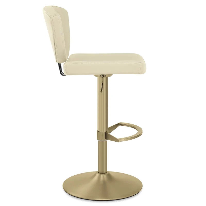 Tabouret Cuir Veritable Doré - Pearl Crème