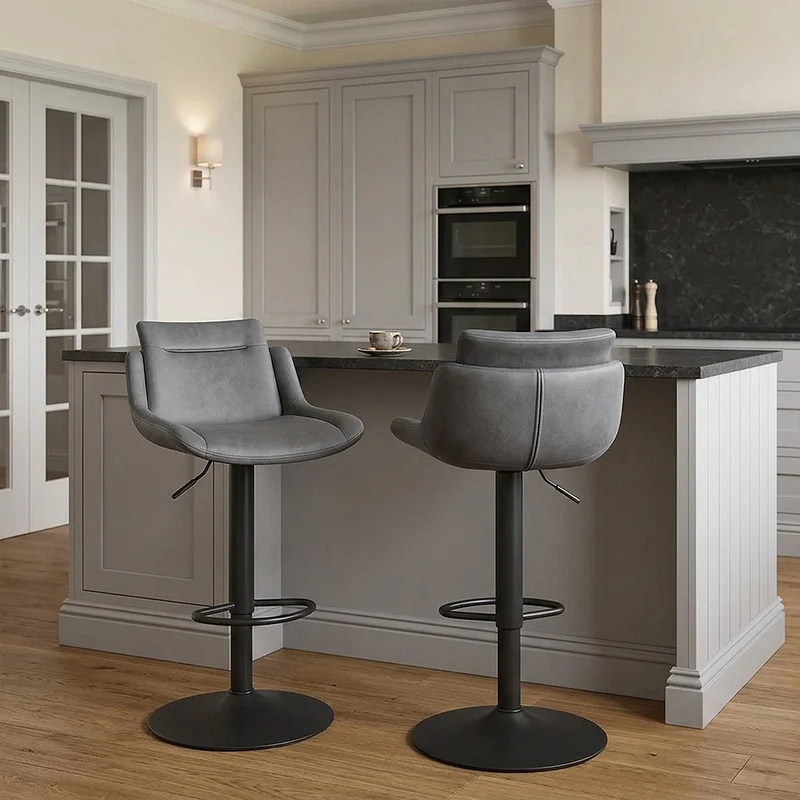 Tabouret de Bar Faux Cuir - Pablo Gris